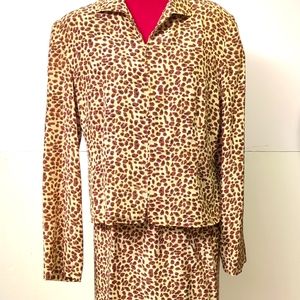 Vintage GANTOS 2 Piece 100% SILK Lining Skirt Suit Size 14